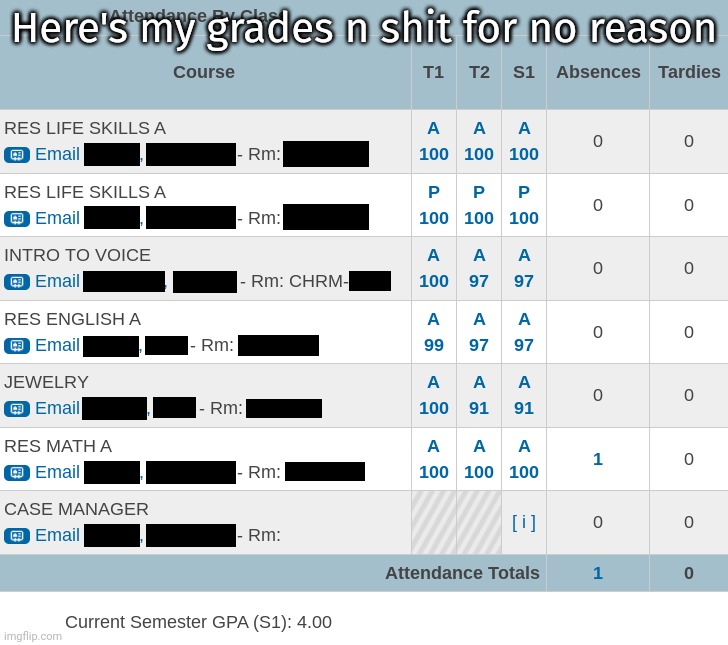 Don't know what P means though | Here's my grades n shit for no reason | made w/ Imgflip meme maker
