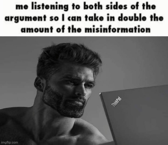 Double the amount of the misinformation | image tagged in giga chad,argument,memes,reposts,repost,misinformation | made w/ Imgflip meme maker