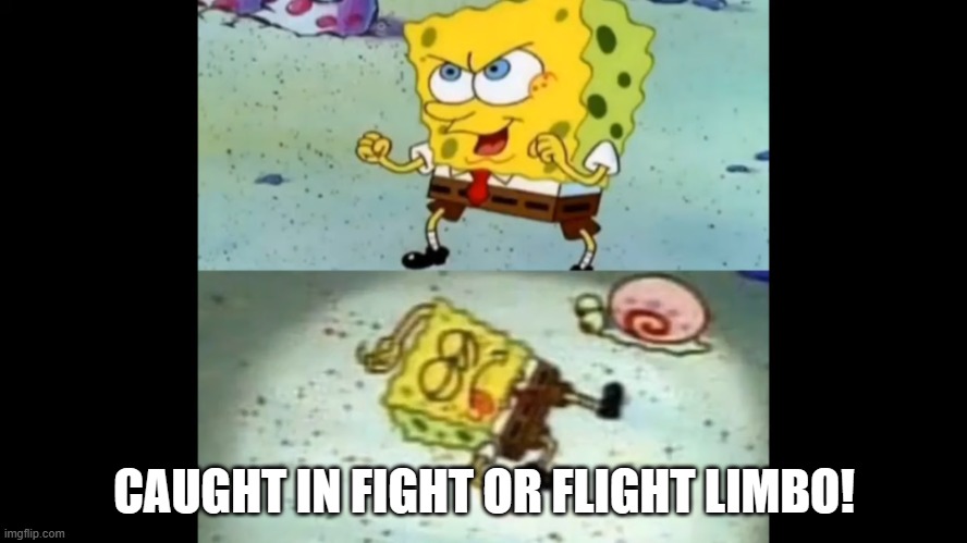 Spongebob Fighting Meme | CAUGHT IN FIGHT OR FLIGHT LIMBO! | image tagged in spongebob fighting meme | made w/ Imgflip meme maker