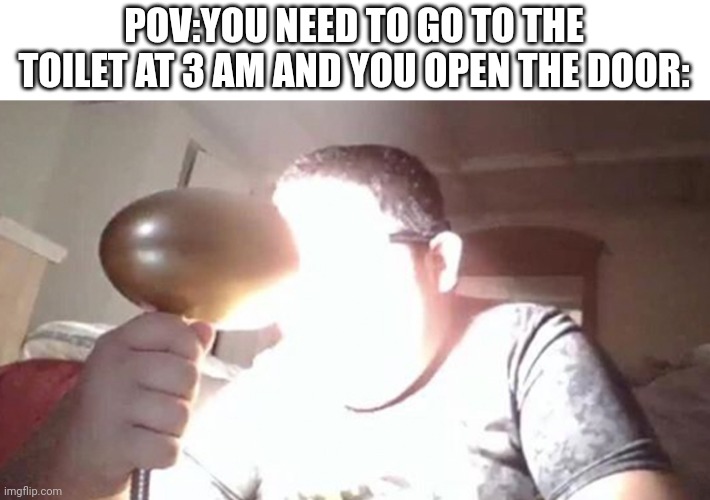 Had thid earlier in the night | POV:YOU NEED TO GO TO THE TOILET AT 3 AM AND YOU OPEN THE DOOR: | image tagged in kid shining light into face | made w/ Imgflip meme maker