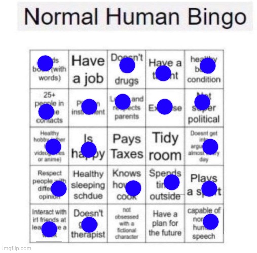 Normal human bingo | image tagged in normal human bingo | made w/ Imgflip meme maker