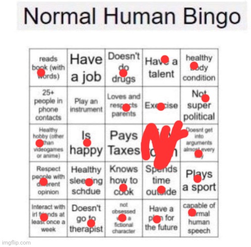 Normal human bingo | image tagged in normal human bingo | made w/ Imgflip meme maker