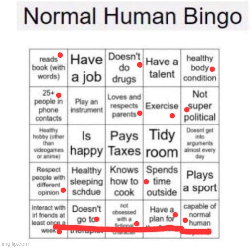 :| | image tagged in normal human bingo | made w/ Imgflip meme maker