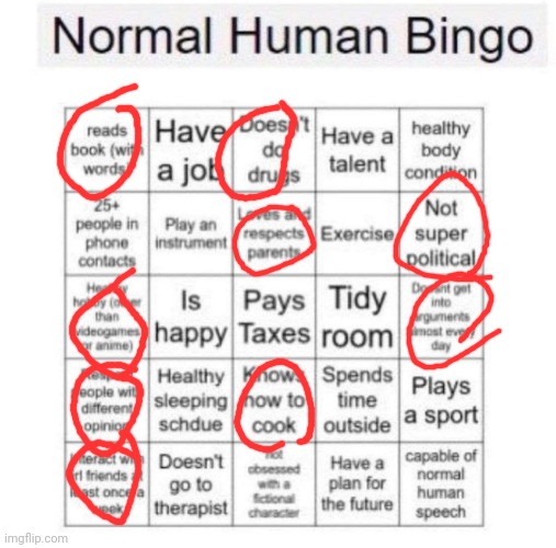 Normal human bingo | image tagged in normal human bingo | made w/ Imgflip meme maker