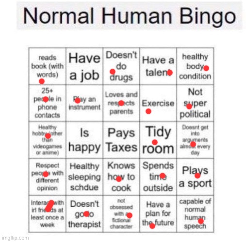 Maybe I should see a therapist but whatever | image tagged in normal human bingo | made w/ Imgflip meme maker