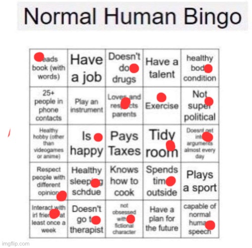 Normal human bingo | image tagged in normal human bingo | made w/ Imgflip meme maker