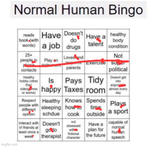 Normal human bingo | image tagged in normal human bingo | made w/ Imgflip meme maker