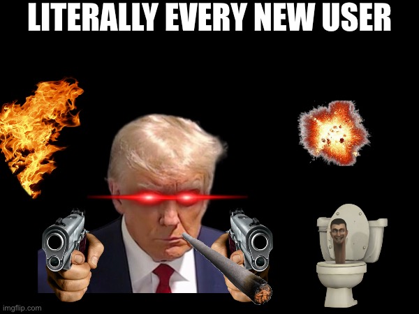 New user | LITERALLY EVERY NEW USER | image tagged in trump,goofy | made w/ Imgflip meme maker