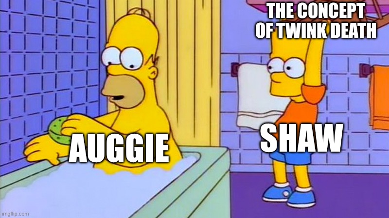 Auggie Shaw Twink Death | THE CONCEPT OF TWINK DEATH; SHAW; AUGGIE | image tagged in bart hitting homer with a chair,gregory ashe,iron on iron,gay romance,mm romance | made w/ Imgflip meme maker
