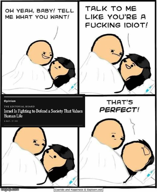 Cyanide and Happiness idiot | image tagged in cyanide and happiness idiot,israel,palestine,genocide | made w/ Imgflip meme maker