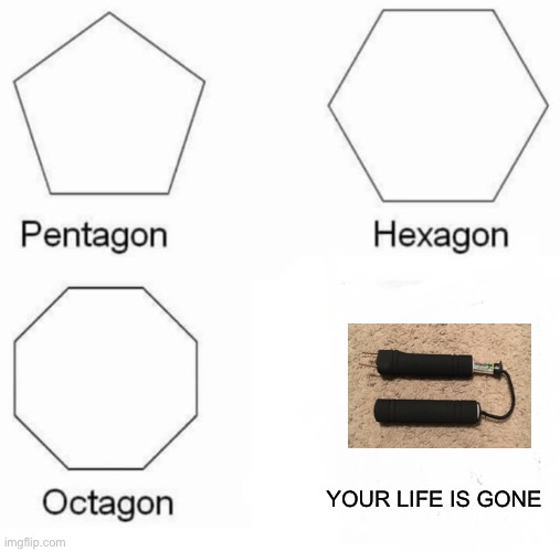 YOUR LIFE IS GONE | YOUR LIFE IS GONE | image tagged in memes,pentagon hexagon octagon | made w/ Imgflip meme maker