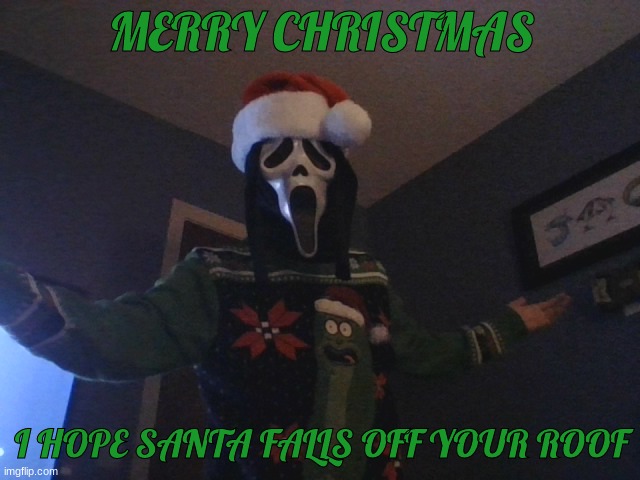 MERRY CHRISTMAS; I HOPE SANTA FALLS OFF YOUR ROOF | made w/ Imgflip meme maker