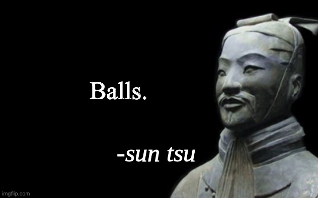 sun tsu fake quote | Balls. | image tagged in sun tsu fake quote | made w/ Imgflip meme maker