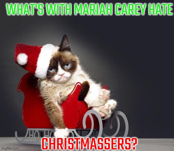 Grumpy Cat Christmas HD | WHAT'S WITH MARIAH CAREY HATE; CHRISTMASSERS? | image tagged in grumpy cat christmas hd | made w/ Imgflip meme maker