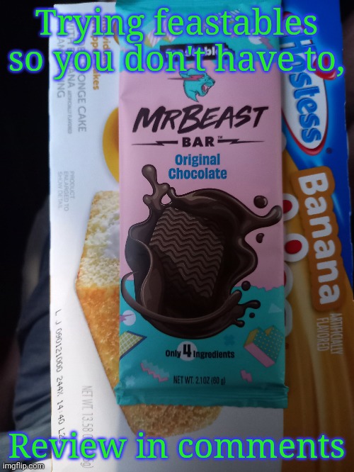 Trying feastables so you don't have to, Review in comments | image tagged in frost | made w/ Imgflip meme maker