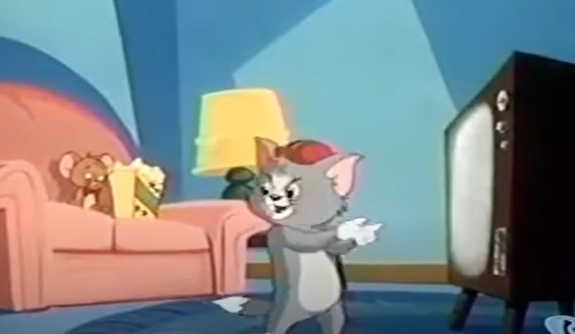 High Quality Tom happy at TV while Jerry sad at TV Blank Meme Template