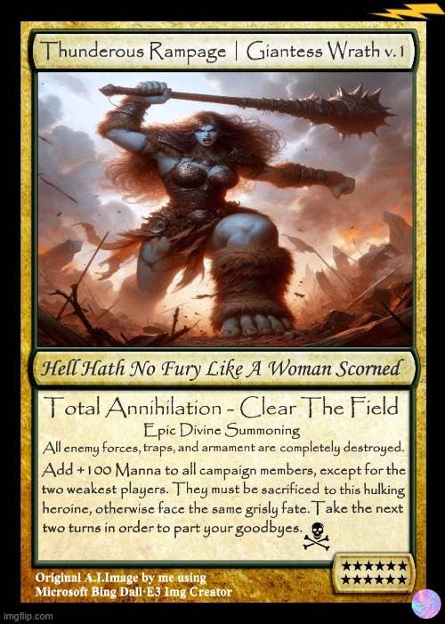 Giantess MTG Card | Original A.I.Image by me using Microsoft Bing Dall·E3 Img Creator | made w/ Imgflip meme maker