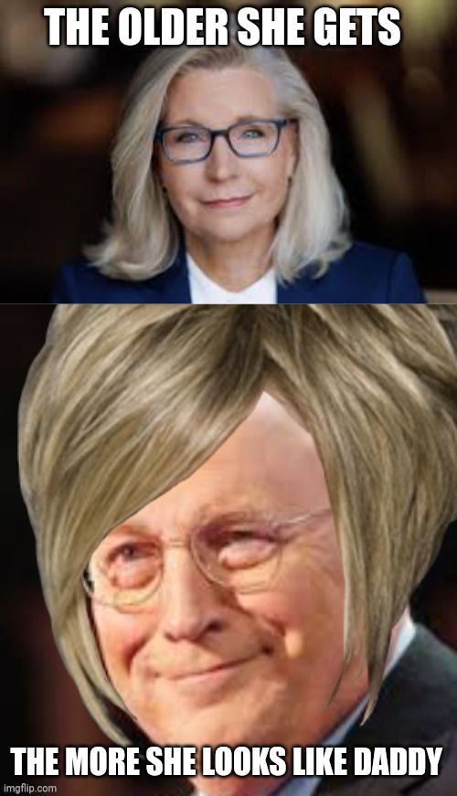 Liz cheney | THE OLDER SHE GETS; THE MORE SHE LOOKS LIKE DADDY | image tagged in political meme | made w/ Imgflip meme maker