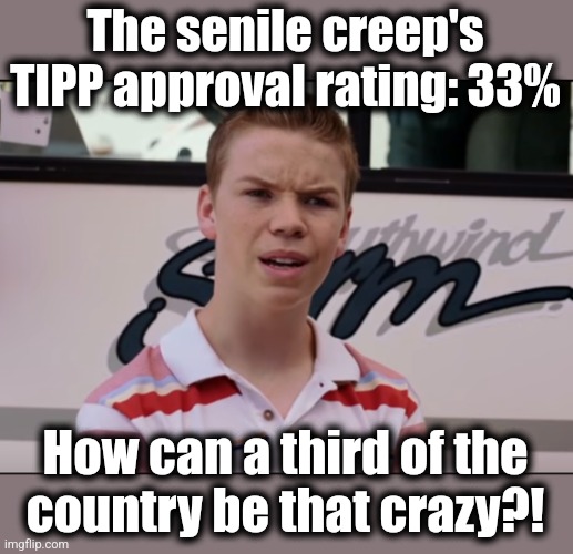 You Guys are Getting Paid | The senile creep's TIPP approval rating: 33% How can a third of the
country be that crazy?! | image tagged in you guys are getting paid | made w/ Imgflip meme maker