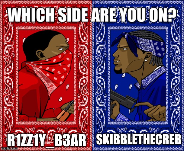 WHICH SIDE ARE YOU ON? | R1ZZ1Y_B3AR; SKIBBLETHECREB | image tagged in which side are you on | made w/ Imgflip meme maker
