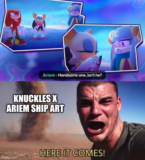 KNUCKLES X ARIEM SHIP ART | image tagged in here it comes,sonic the hedgehog,shipping | made w/ Imgflip meme maker