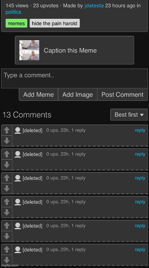 This is what happened to one of the posts that was targeted in the chicken raid yesterday | made w/ Imgflip meme maker
