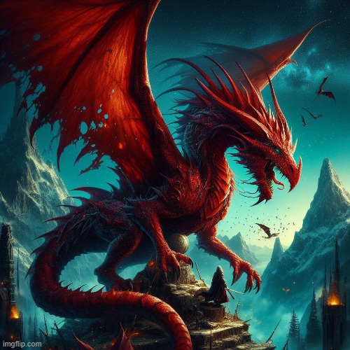 Red Dragon | Original A.I.Image by me using Microsoft Bing Dall·E3 Img Creator | made w/ Imgflip meme maker