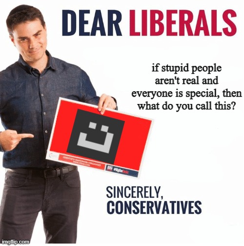 Ben Shapiro Dear Liberals | if stupid people aren't real and everyone is special, then what do you call this? | image tagged in ben shapiro dear liberals | made w/ Imgflip meme maker
