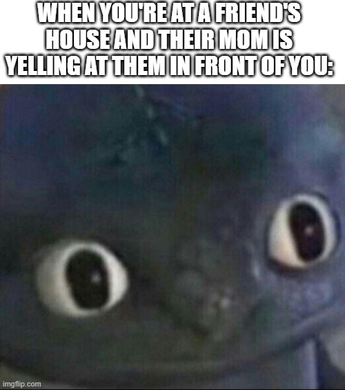 Soooooo.....now what? | WHEN YOU'RE AT A FRIEND'S HOUSE AND THEIR MOM IS YELLING AT THEM IN FRONT OF YOU: | image tagged in memes,blank transparent square,toothless blank stare,friends,mom,awkward | made w/ Imgflip meme maker