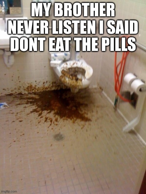 It is actually sad | MY BROTHER NEVER LISTEN I SAID DONT EAT THE PILLS | image tagged in girls poop too,poop | made w/ Imgflip meme maker
