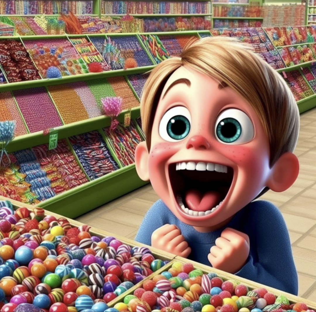 Kid in a, candy store Blank Meme Template