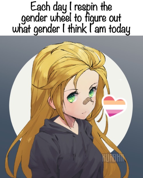 Updated Holly | Each day I respin the gender wheel to figure out what gender I think I am today | image tagged in updated holly | made w/ Imgflip meme maker