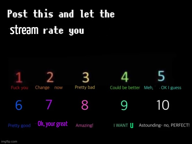 stream; Ok, your great; U | made w/ Imgflip meme maker