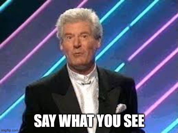 Roy Walker Catchphrase | SAY WHAT YOU SEE | image tagged in roy walker catchphrase | made w/ Imgflip meme maker