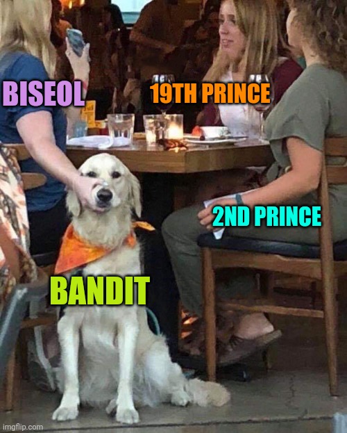 Mystic Prince | 19TH PRINCE; BISEOL; 2ND PRINCE; BANDIT | image tagged in lady holds dogs mouth shut | made w/ Imgflip meme maker