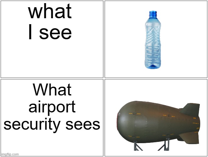 Tell me this ain't cap. I dare you to give me a good reason. | what I see; What airport security sees | image tagged in memes,blank comic panel 2x2 | made w/ Imgflip meme maker