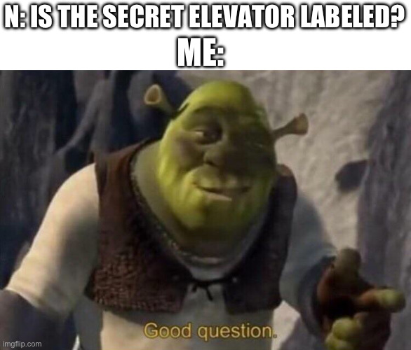 Ngl I said the exact same thing as Shrek did | ME:; N: IS THE SECRET ELEVATOR LABELED? | image tagged in shrek good question,murder drones | made w/ Imgflip meme maker