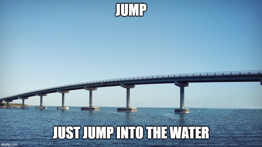 you wont die i promise @msmg | JUMP; JUST JUMP INTO THE WATER | image tagged in bridge | made w/ Imgflip meme maker