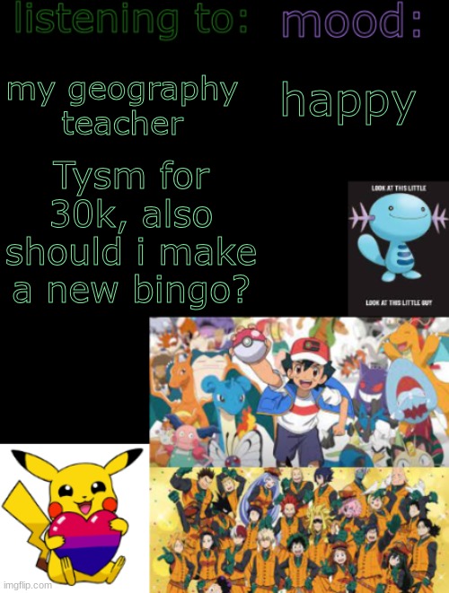 Lets goooooo | my geography teacher; happy; Tysm for 30k, also should i make a new bingo? | image tagged in henry's temp by ace the artist 3 | made w/ Imgflip meme maker