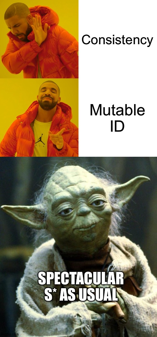 Whatever they're not | Consistency; Mutable ID; SPECTACULAR S* AS USUAL | image tagged in memes,drake hotline bling,star wars yoda | made w/ Imgflip meme maker