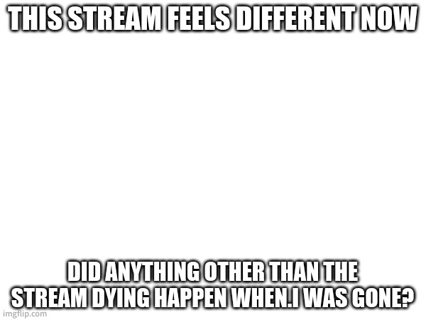 what happened here? | THIS STREAM FEELS DIFFERENT NOW; DID ANYTHING OTHER THAN THE STREAM DYING HAPPEN WHEN.I WAS GONE? | made w/ Imgflip meme maker