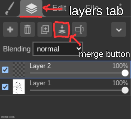 layers tab merge button | made w/ Imgflip meme maker