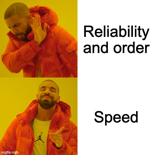 Drake Hotline Bling | Reliability and order; Speed | image tagged in memes,drake hotline bling | made w/ Imgflip meme maker