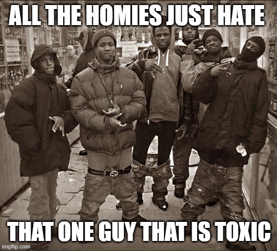 so true | ALL THE HOMIES JUST HATE; THAT ONE GUY THAT IS TOXIC | image tagged in all my homies hate | made w/ Imgflip meme maker
