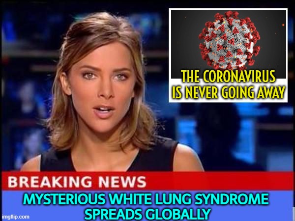 Mystery outbreak spreads to Europe | THE CORONAVIRUS IS NEVER GOING AWAY; MYSTERIOUS WHITE LUNG SYNDROME 
SPREADS GLOBALLY | image tagged in breaking news,half of my respiratory organs were destroyed,covid-19,covid,china virus,coronavirus meme | made w/ Imgflip meme maker