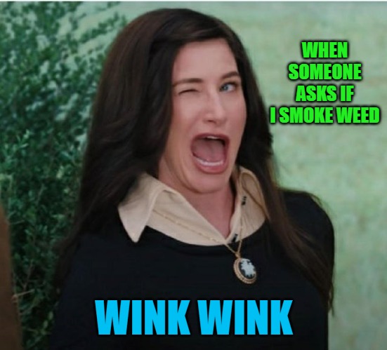 Wink Wink | WHEN SOMEONE ASKS IF I SMOKE WEED; WINK WINK | image tagged in wink wink | made w/ Imgflip meme maker