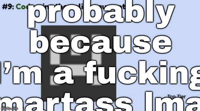 probably because
I’m a fucking
smartass lmao | made w/ Imgflip meme maker