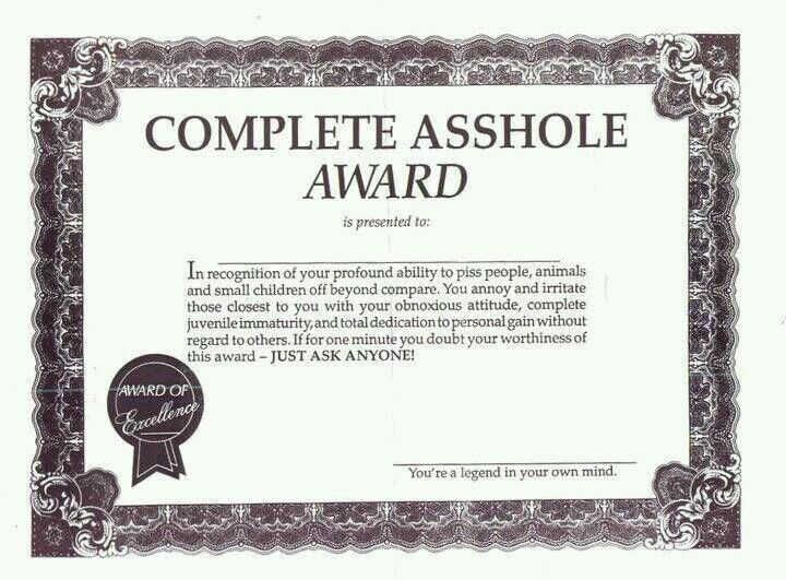 Asshole Award, Digital Download Only, Editable PDF File, Edit Name