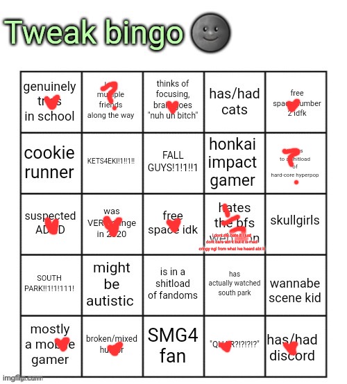 cringe in 2020 got me | i dont rlly hate it i just dont care abt it but it is mad cringy ngl from what ive heard abt it | image tagged in tweak bingo 1 111 1 | made w/ Imgflip meme maker