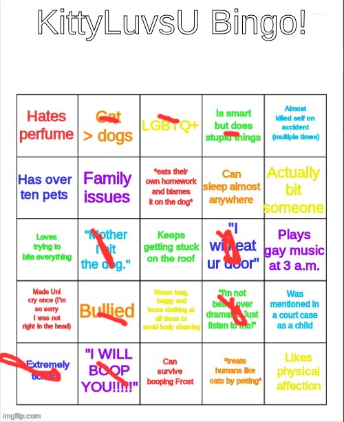 wow, quite the ES bingo (accendently posted this in the fun stream lol) | image tagged in kittyluvsu bingo | made w/ Imgflip meme maker